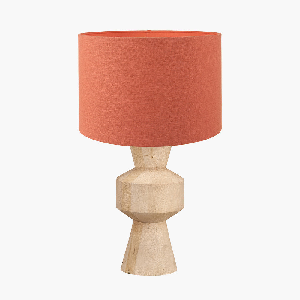 Koa Natural Mango Wood Contemporary Table Lamp Base with Lino 35cm Cinnamon Self Lined Linen Cylinder Lampshade