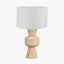 Koa Natural Mango Wood Contemporary Table Lamp Base with Lino 35cm White Self Lined Linen Cylinder Lampshade