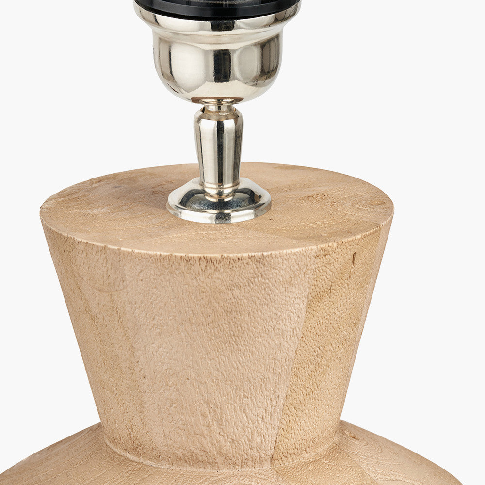Koa Natural Mango Wood Contemporary Table Lamp Base with Lino 35cm White Self Lined Linen Cylinder Lampshade