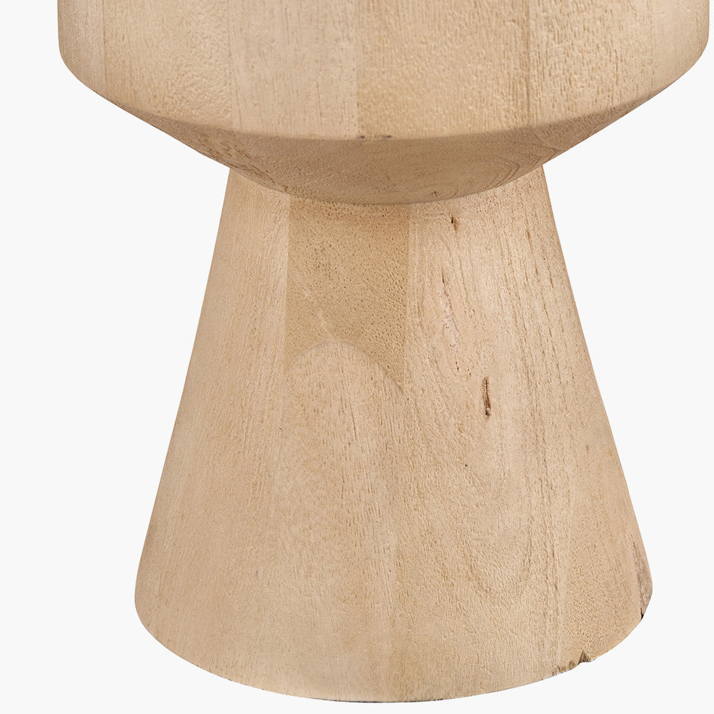 Koa Natural Mango Wood Contemporary Table Lamp Base with Lino 35cm White Self Lined Linen Cylinder Lampshade