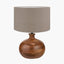 Kiah Brown Oiled Finish Mango Wood Round Table Lamp Base with Edward 40cm Natural Linen Cylinder Lampshade