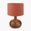 Kiah Brown Oiled Finish Mango Wood Round Table Lamp Base with Lino 40cm Cinnamon Self Lined Linen Cylinder Lampshade