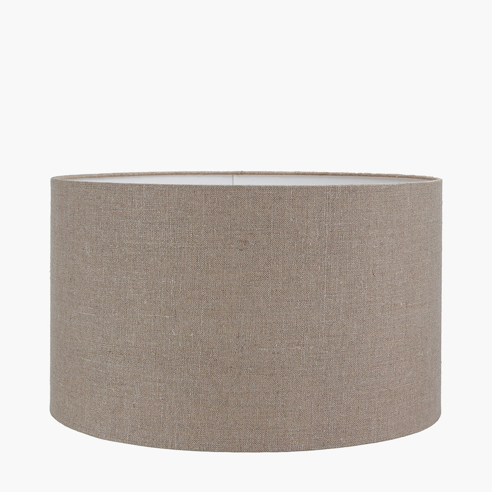 Kiah Natural Mango Wood Round Table Lamp Base with Edward 40cm Natural Linen Cylinder Lampshade