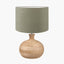 Kiah Natural Mango Wood Round Table Lamp Base with Edward 40cm Pistachio Green Linen Cylinder Lampshade