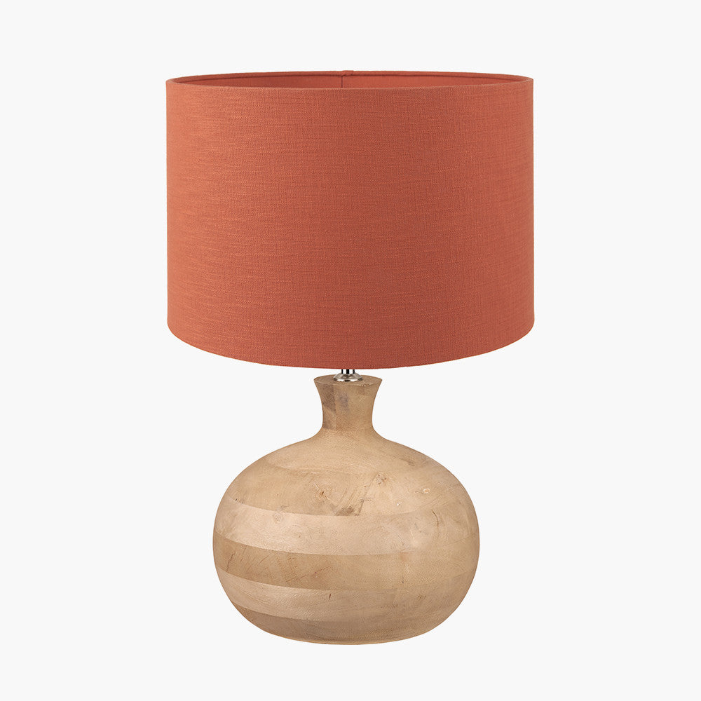 Kiah Natural Mango Wood Round Table Lamp Base with Lino 40cm Cinnamon Self Lined Linen Cylinder Lampshade