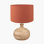 Kiah Natural Mango Wood Round Table Lamp Base with Lino 40cm Cinnamon Self Lined Linen Cylinder Lampshade