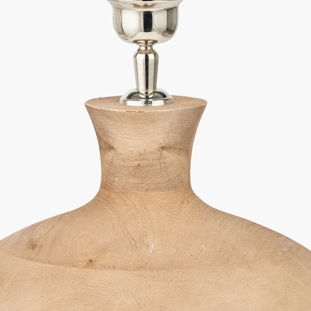 Kiah Natural Mango Wood Round Table Lamp Base with Lino 40cm Cinnamon Self Lined Linen Cylinder Lampshade