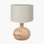 Kiah Natural Mango Wood Round Table Lamp Base with Lino 40cm Grey Self Lined Linen Cylinder Lampshade