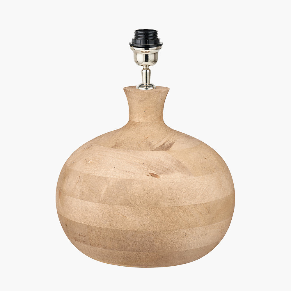 Kiah Natural Mango Wood Round Table Lamp Base with Lino 40cm Grey Self Lined Linen Cylinder Lampshade