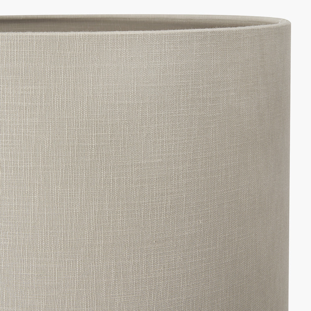 Kiah Natural Mango Wood Round Table Lamp Base with Lino 40cm Grey Self Lined Linen Cylinder Lampshade