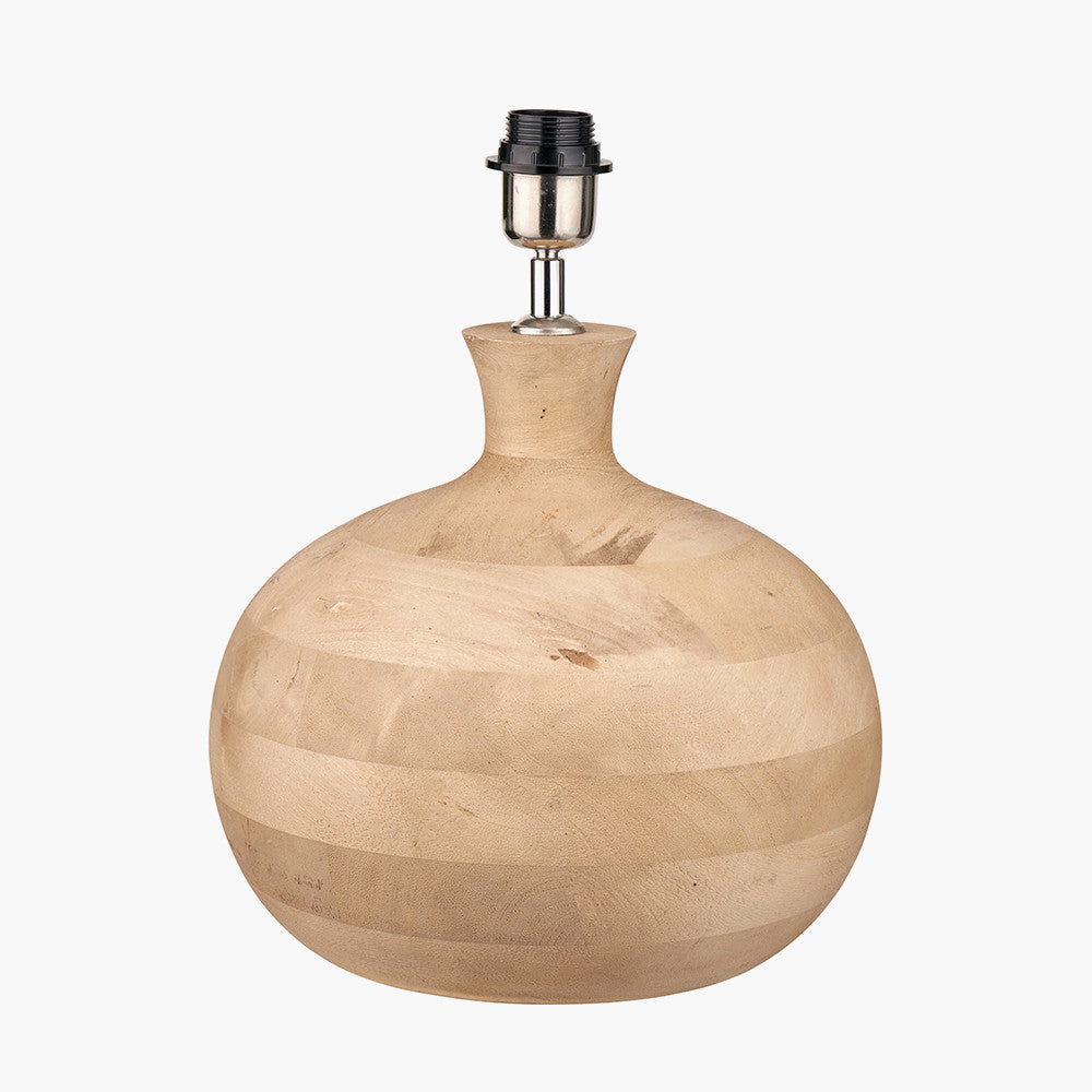 Kiah Natural Mango Wood Round Table Lamp Base with Lino 40cm White Self Lined Linen Cylinder Lampshade