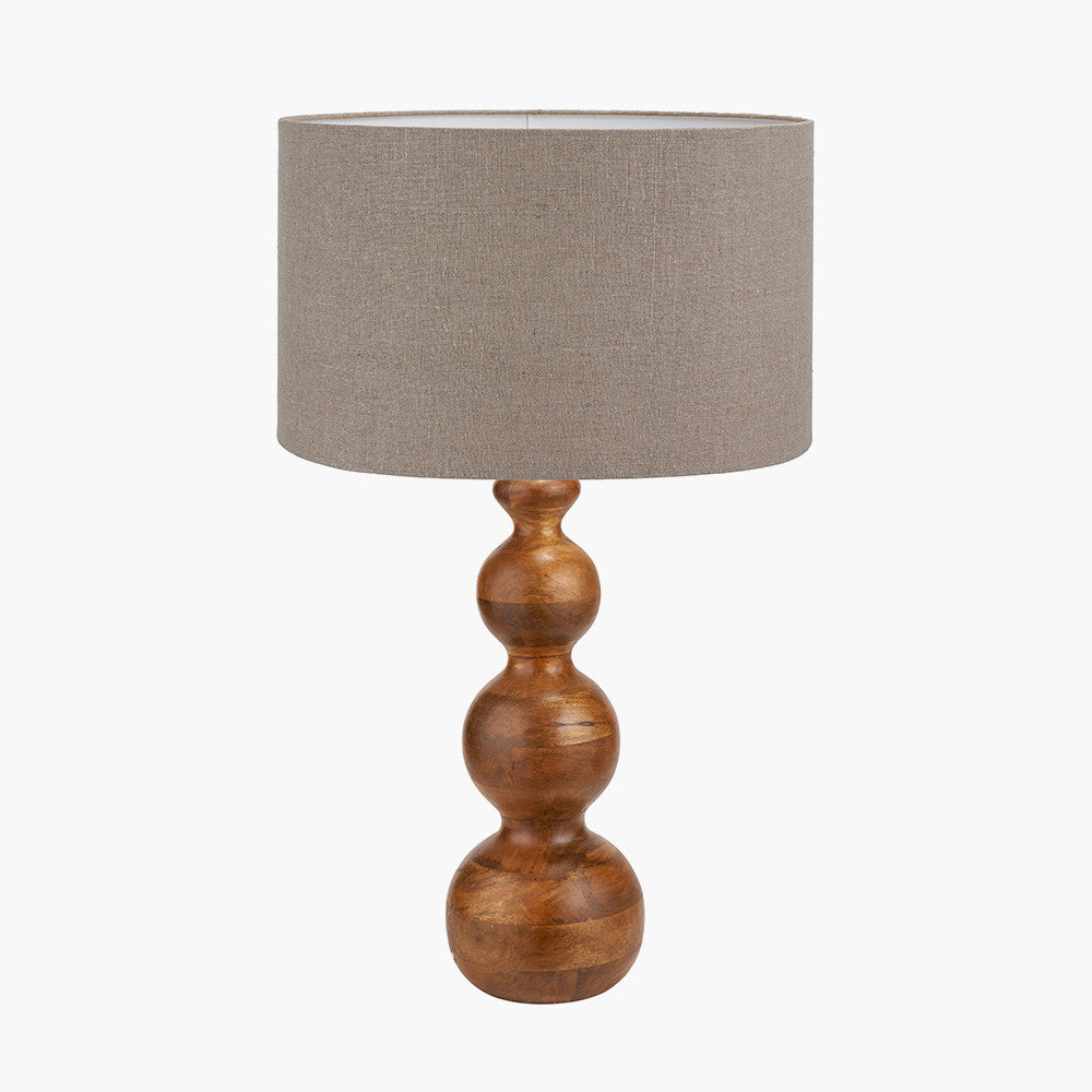 Nyari Brown Oiled Finish Mango Wood 3 Ball Design Table Lamp Base with Edward 40cm Natural Linen Cylinder Lampshade