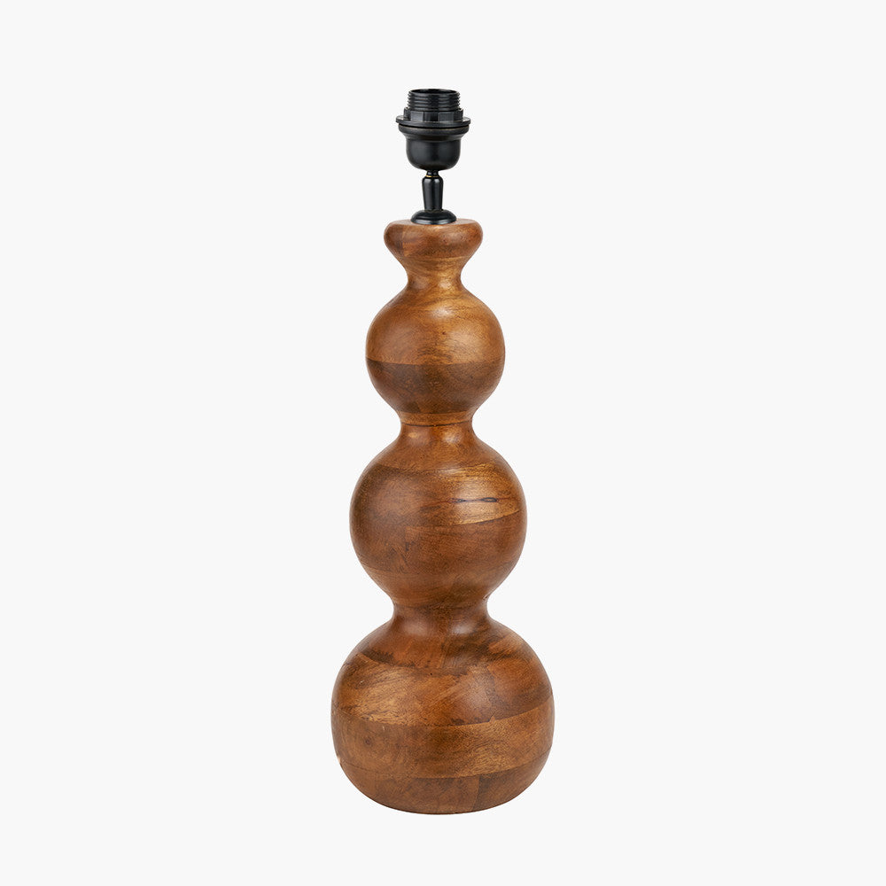 Nyari Brown Oiled Finish Mango Wood 3 Ball Design Table Lamp Base with Edward 40cm Natural Linen Cylinder Lampshade