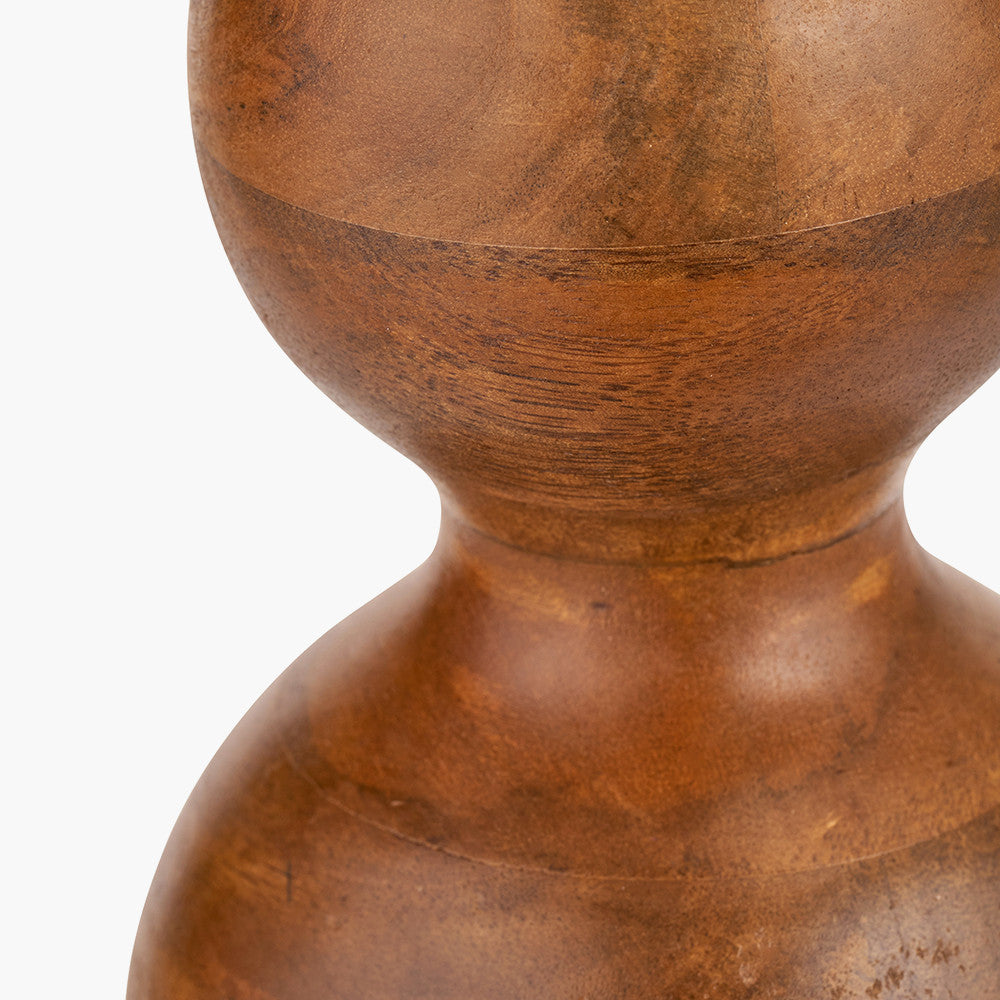 Nyari Brown Oiled Finish Mango Wood 3 Ball Design Table Lamp Base with Edward 40cm Natural Linen Cylinder Lampshade