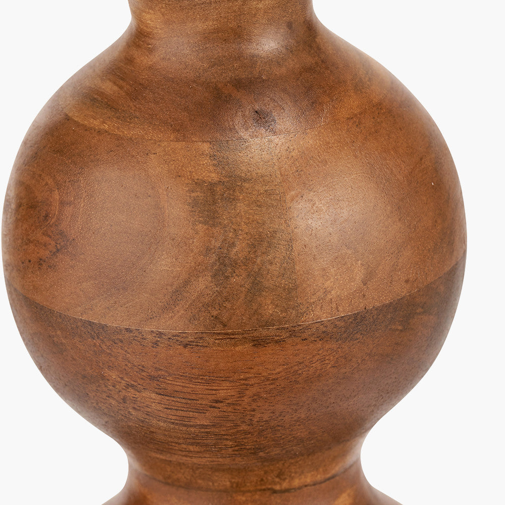 Nyari Brown Oiled Finish Mango Wood 3 Ball Design Table Lamp Base with Edward 40cm Natural Linen Cylinder Lampshade