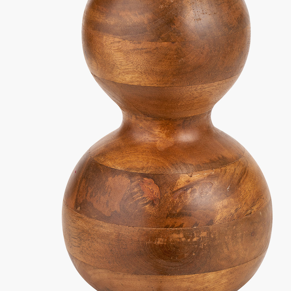 Nyari Brown Oiled Finish Mango Wood 3 Ball Design Table Lamp Base with Izara 40cm Cinnamon Ikat Patterned Mushroom Pleat Tapered Lampshade