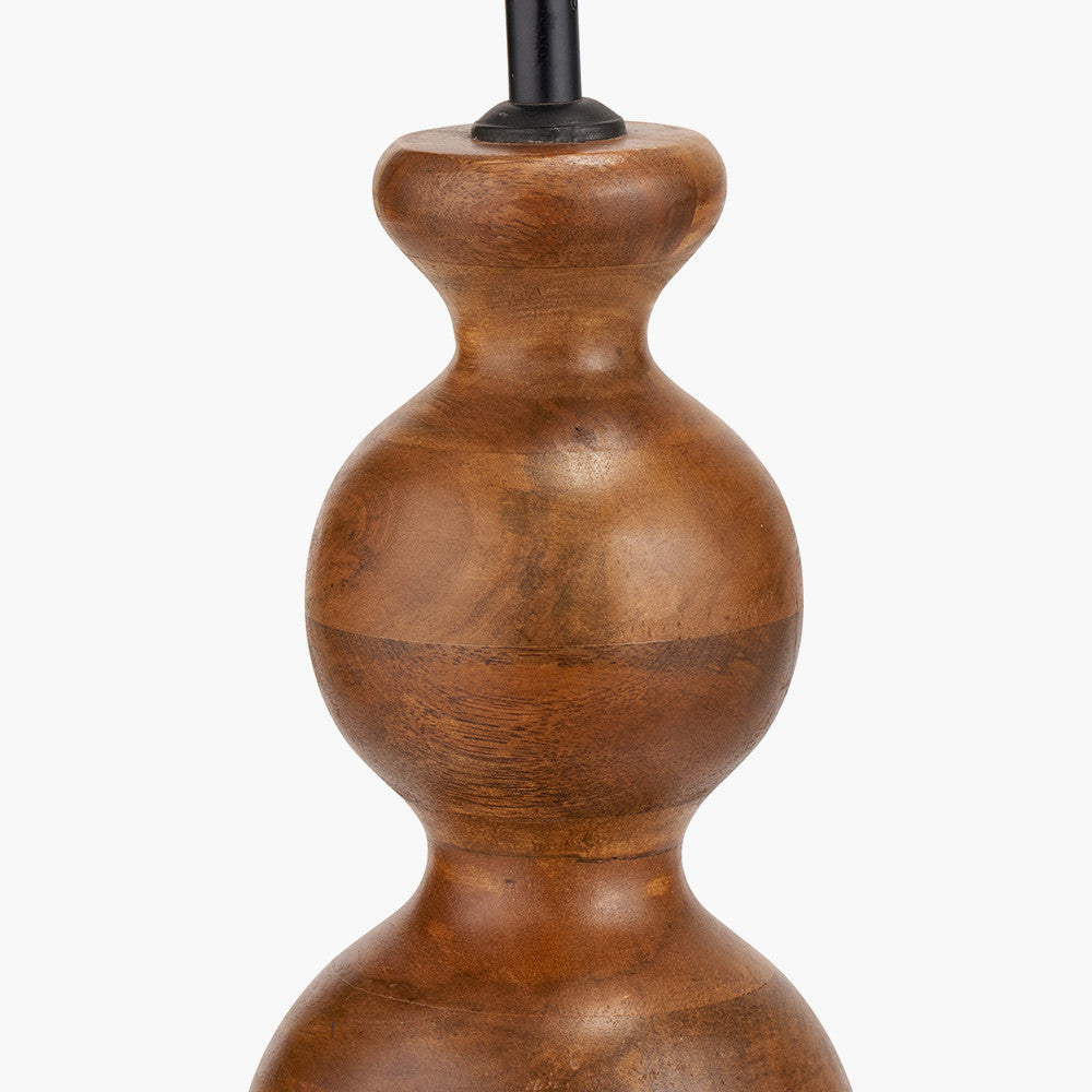 Nyari Brown Oiled Finish Mango Wood 3 Ball Design Table Lamp Base with Izara 40cm Lilac Ikat Patterned Mushroom Pleat Tapered Lampshade