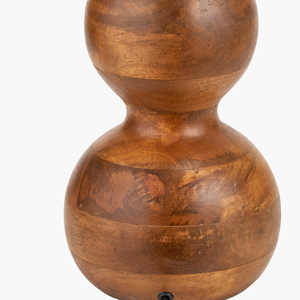 Nyari Brown Oiled Finish Mango Wood 3 Ball Design Table Lamp Base with Izara 40cm Ocean Blue Ikat Patterned Mushroom Pleat Tapered Lampshade