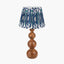 Nyari Brown Oiled Finish Mango Wood 3 Ball Design Table Lamp Base with Izara 40cm Ocean Blue Ikat Patterned Mushroom Pleat Tapered Lampshade