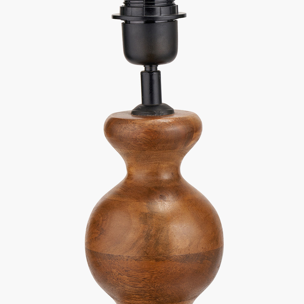 Nyari Brown Oiled Finish Mango Wood 3 Ball Design Table Lamp Base with Izara 40cm Racing Green Ikat Patterned Mushroom Pleat Tapered Lampshade