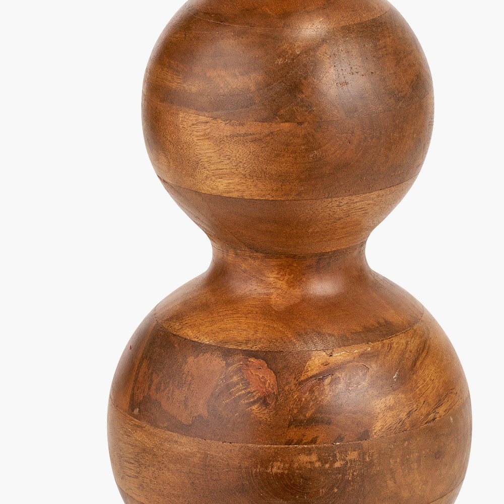 Nyari Brown Oiled Finish Mango Wood 3 Ball Design Table Lamp Base with Izara 40cm Racing Green Ikat Patterned Mushroom Pleat Tapered Lampshade