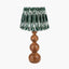 Nyari Brown Oiled Finish Mango Wood 3 Ball Design Table Lamp Base with Izara 40cm Racing Green Ikat Patterned Mushroom Pleat Tapered Lampshade