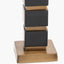Maximo Matt Black and Antique Brass Cube Design Table Lamp Base with Stellan 35cm Black Slubbed Silk Mix Gold Lined Cylinder Lampshade