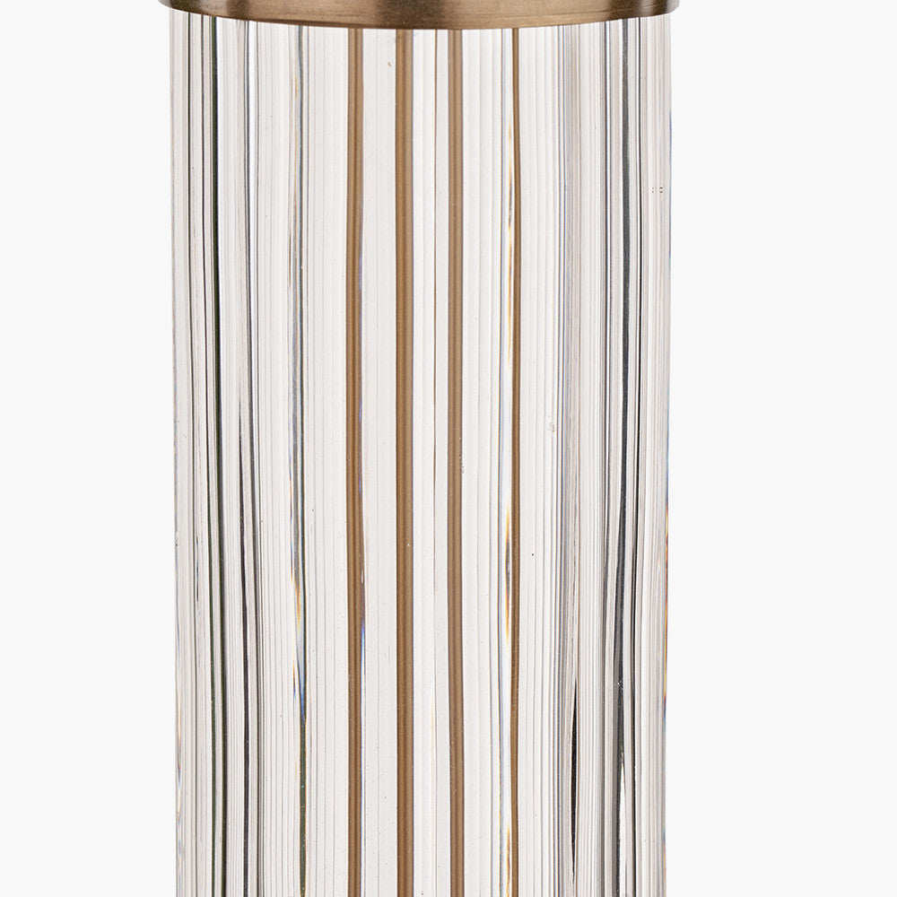 Ciara Clear Glass and Antique Brass Metal Table Lamp Base with Henry 35cm White Handloom Cylinder Lampshade