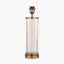 Ciara Clear Glass and Antique Brass Metal Table Lamp Base with Stellan 35cm Black Slubbed Silk Mix Gold Lined Cylinder Lampshade