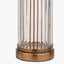 Ciara Clear Glass and Antique Brass Metal Table Lamp Base with Stellan 35cm Gold Slubbed Silk Mix Gold Lined Cylinder Lampshade