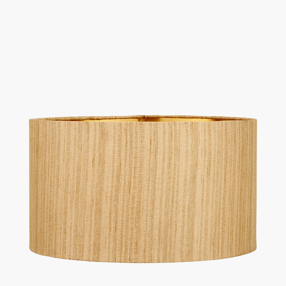 Ciara Clear Glass and Antique Brass Metal Table Lamp Base with Stellan 35cm Gold Slubbed Silk Mix Gold Lined Cylinder Lampshade