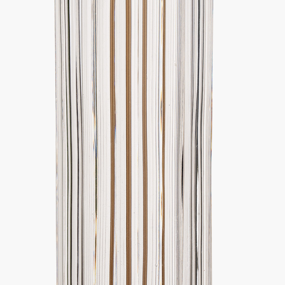 Ciara Clear Glass and Antique Brass Metal Table Lamp Base with Lino 35cm Cinnamon Self Lined Linen Cylinder Lampshade