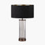 Ciara Clear Glass and Antique Bronze Metal Table Lamp Base with Stellan 35cm Black Slubbed Silk Mix Gold Lined Cylinder Lampshade