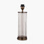 Ciara Clear Glass and Antique Bronze Metal Table Lamp Base with Stellan 35cm Black Slubbed Silk Mix Gold Lined Cylinder Lampshade