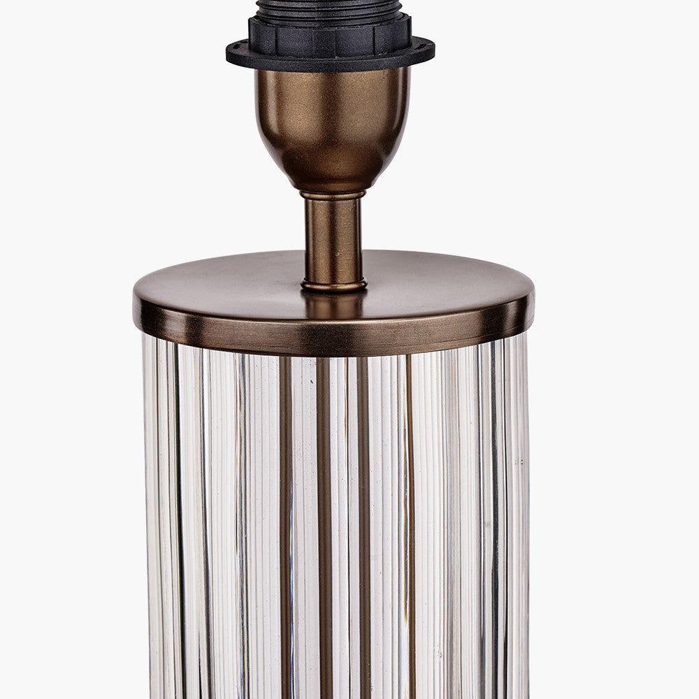 Ciara Clear Glass and Antique Bronze Metal Table Lamp Base with Stellan 35cm Gold Slubbed Silk Mix Gold Lined Cylinder Lampshade
