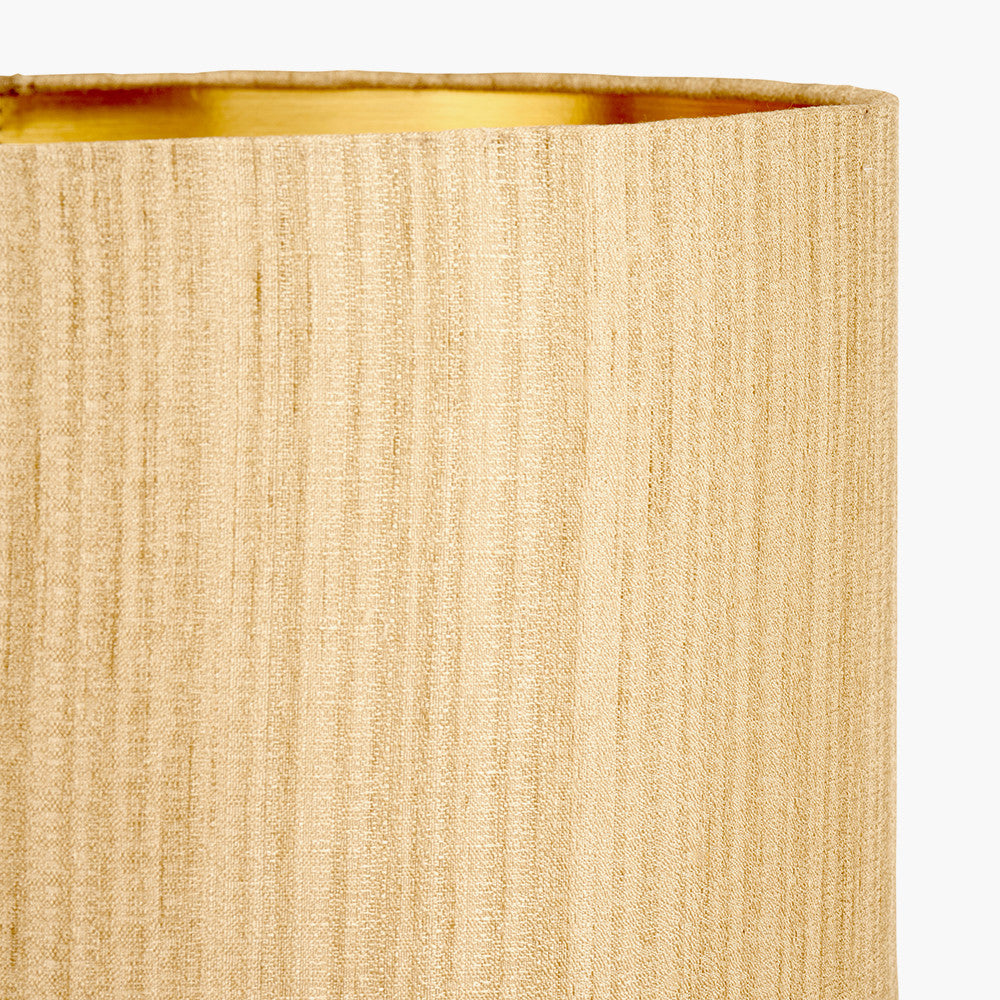 Ciara Clear Glass and Antique Bronze Metal Table Lamp Base with Stellan 35cm Gold Slubbed Silk Mix Gold Lined Cylinder Lampshade