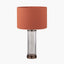 Ciara Clear Glass and Antique Bronze Metal Table Lamp Base with Lino 35cm Cinnamon Self Lined Linen Cylinder Lampshade