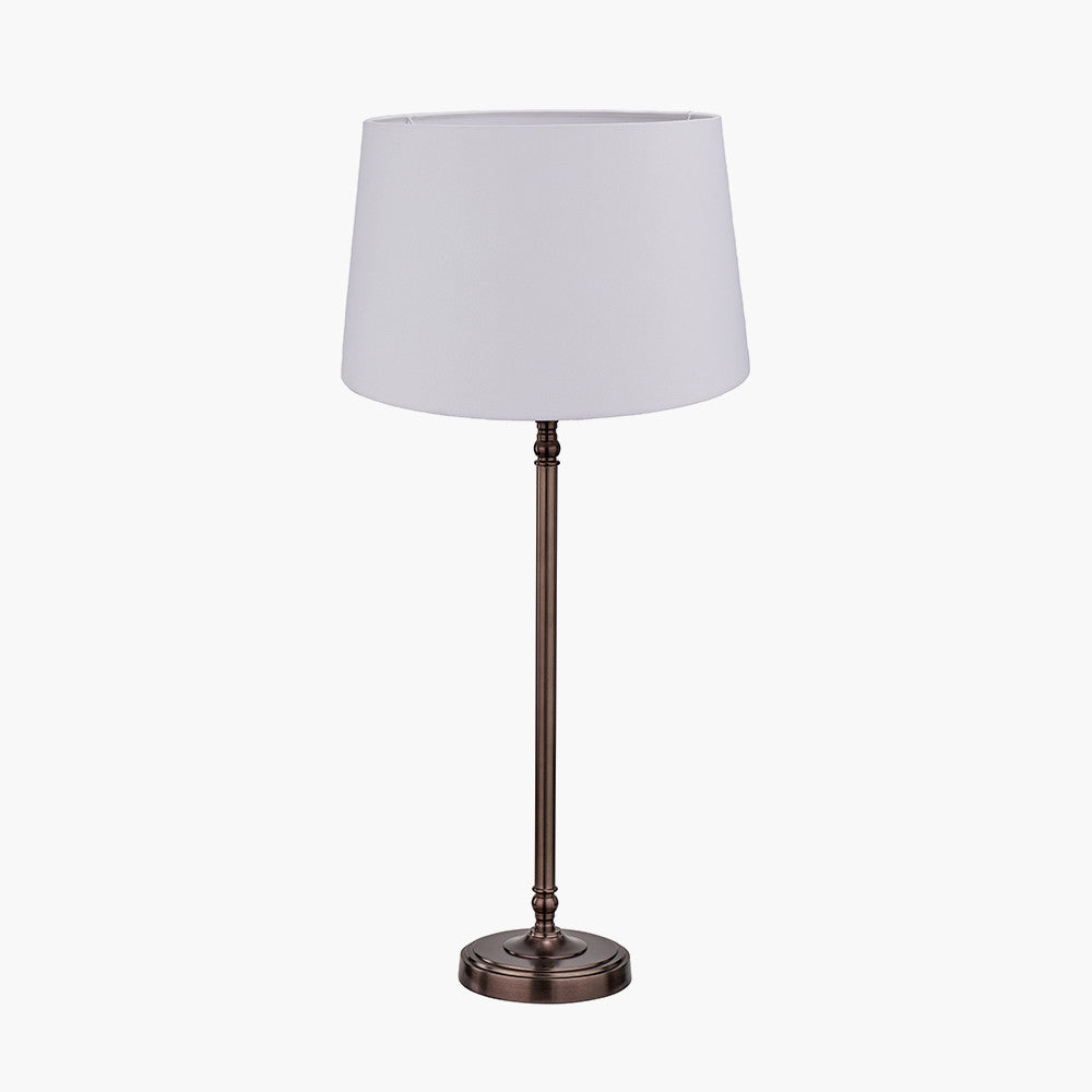 Piero Antique Bronze Metal Candlestick Table Lamp Base with Winston 35cm White Handloom Tapered Lampshade