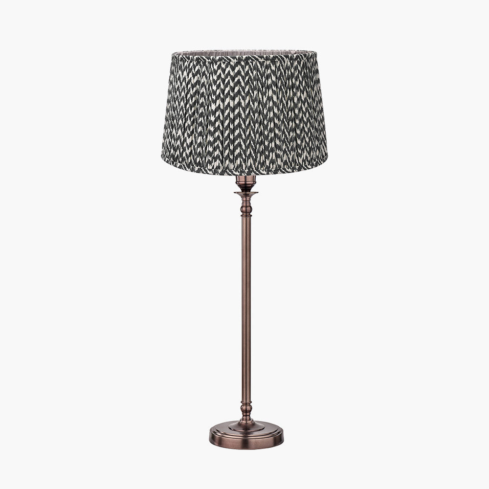 Piero Antique Bronze Metal Candlestick Table Lamp Base with Vienna 35cm Black Chevron Mushroom Pleat Lampshade