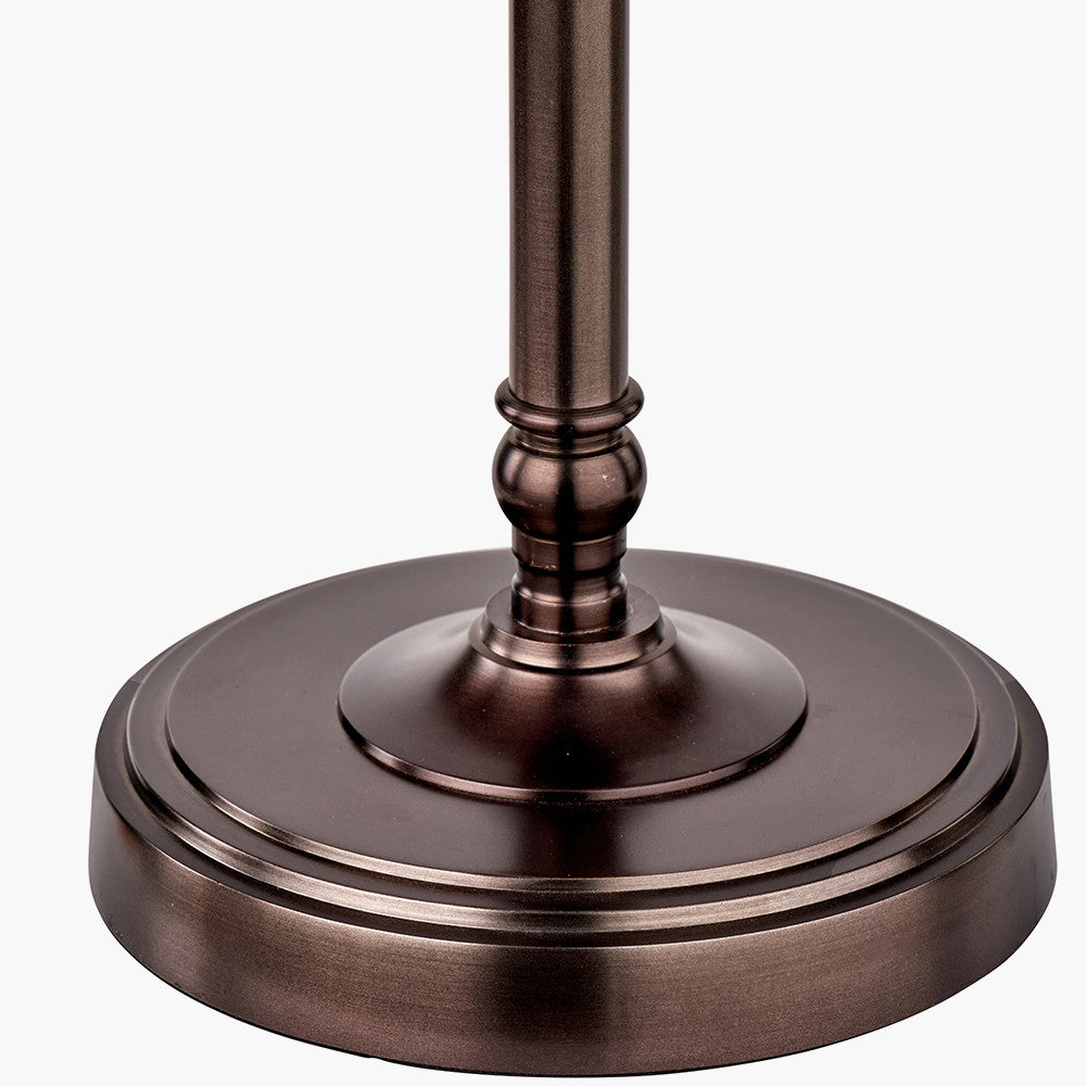 Piero Antique Bronze Metal Candlestick Table Lamp Base with Vienna 35cm Black Chevron Mushroom Pleat Lampshade