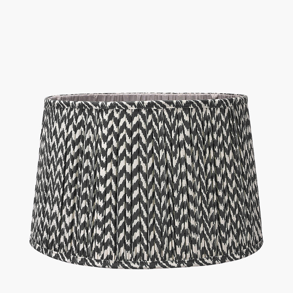 Piero Antique Bronze Metal Candlestick Table Lamp Base with Vienna 35cm Black Chevron Mushroom Pleat Lampshade