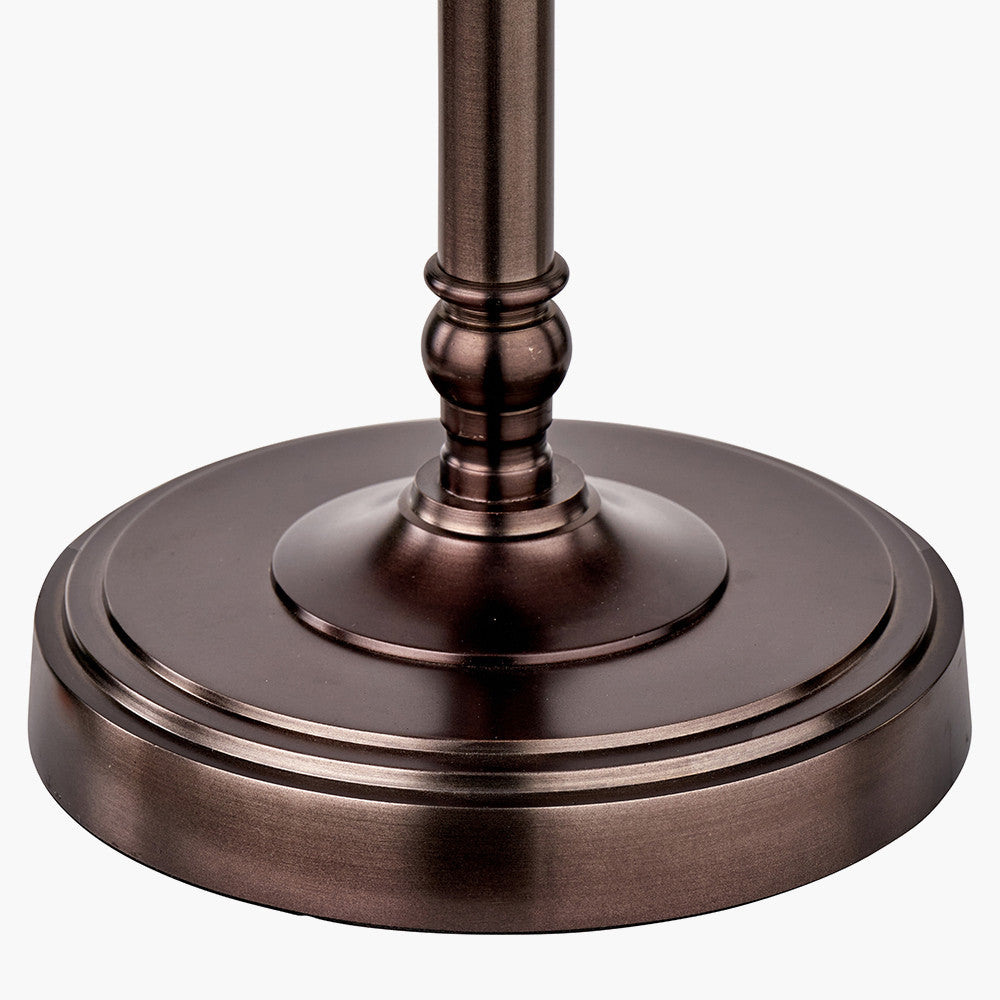 Piero Antique Bronze Metal Candlestick Table Lamp Base with Vienna 35cm Blue Chevron Mushroom Pleat Lampshade