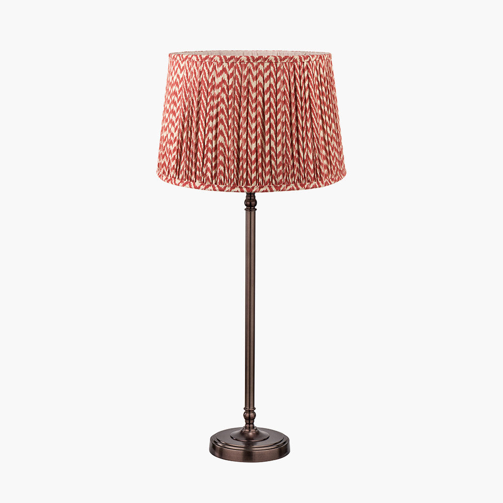 Piero Antique Bronze Metal Candlestick Table Lamp Base with Vienna 35cm Red Chevron Mushroom Pleat Lampshade