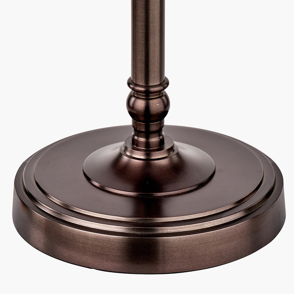 Piero Antique Bronze Metal Candlestick Table Lamp Base with Vienna 35cm Taupe Chevron Mushroom Pleat Lampshade