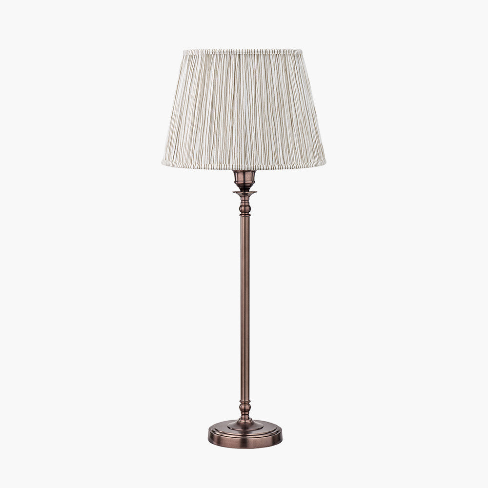 Piero Antique Bronze Metal Candlestick Table Lamp Base with Thiago 35cm Natural Stripe Mushroom Pleat Tapered Lampshade