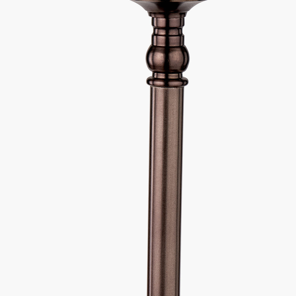 Piero Antique Bronze Metal Candlestick Table Lamp Base with Thiago 35cm Natural Stripe Mushroom Pleat Tapered Lampshade