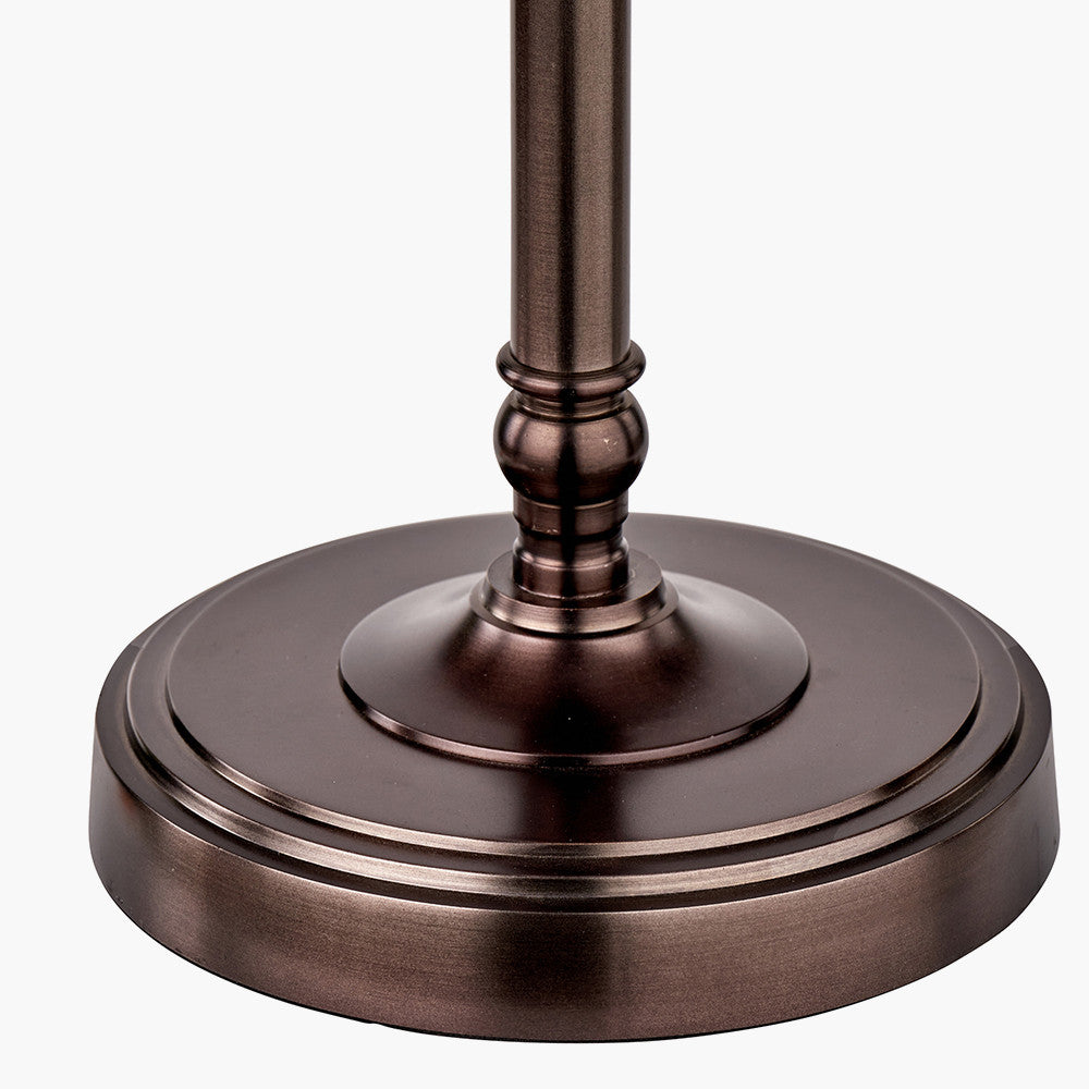 Piero Antique Bronze Metal Candlestick Table Lamp Base with Thiago 35cm Natural Stripe Mushroom Pleat Tapered Lampshade