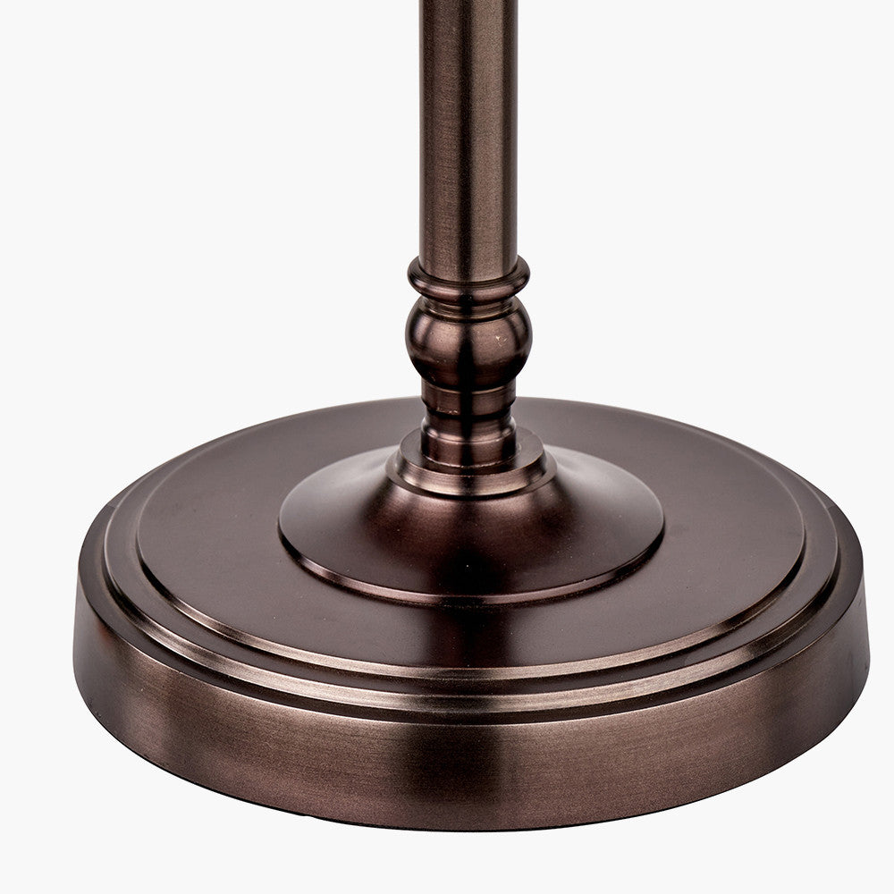 Piero Antique Bronze Metal Candlestick Table Lamp Base with Floressa 35cm Red Floral Patterned Mushroom Pleat Tapered Lamp Shade