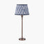 Piero Antique Bronze Metal Candlestick Table Lamp Base with Kamilah 35cm Blue Chevron Patterned Mushroom Pleat Tapered Lamp Shade