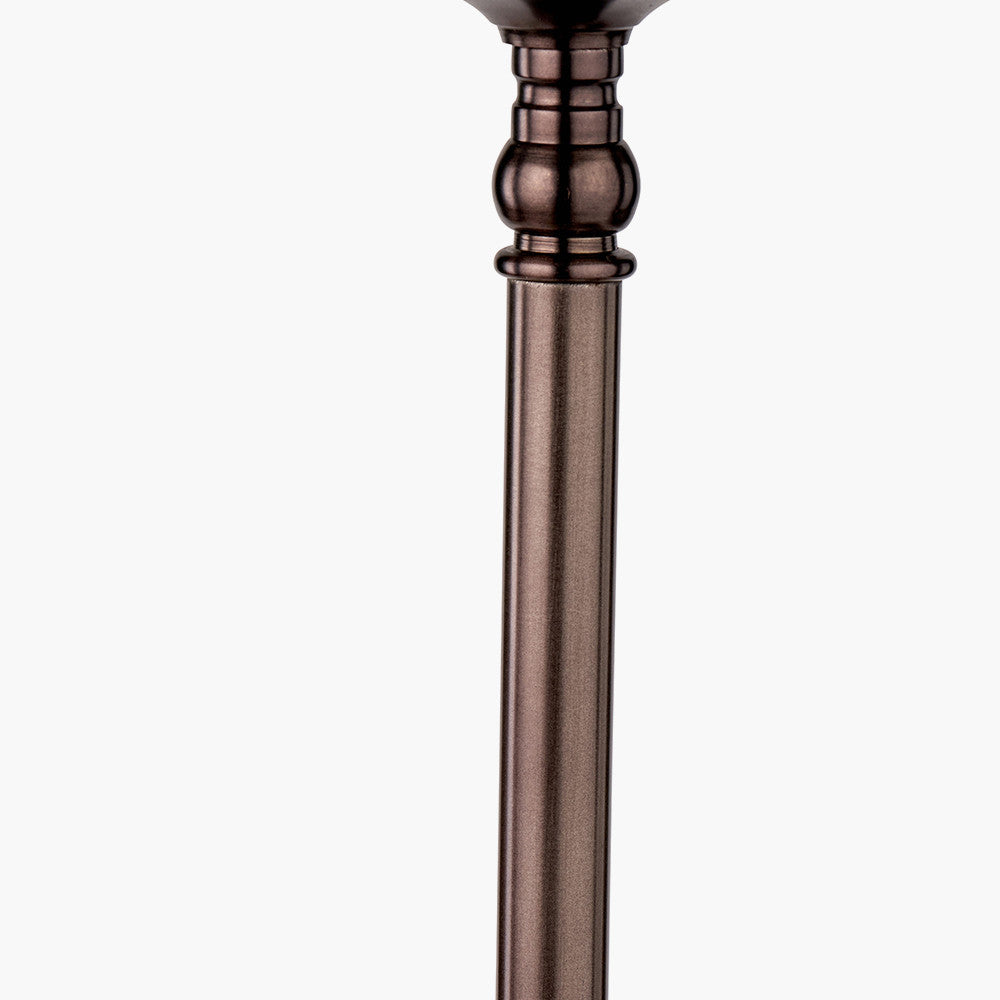 Piero Antique Bronze Metal Candlestick Table Lamp Base with Kamilah 35cm Blue Chevron Patterned Mushroom Pleat Tapered Lamp Shade